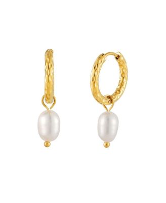  Hammered Pearl Hoop Earrings