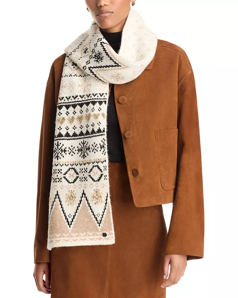 V Fraas Fair Isle Metallic Knit Scarf