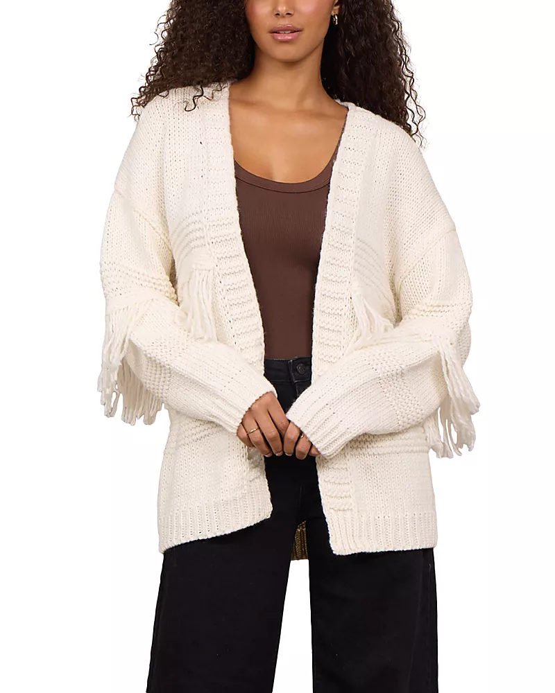 Vintage Havana Cable Knit Fringe Cardigan