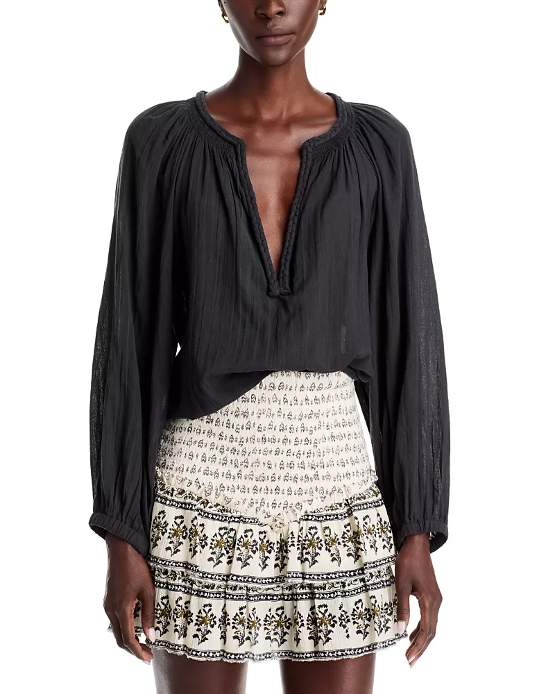 Isabel Marant Etoile Hivane Cotton Braided Split Neck Top