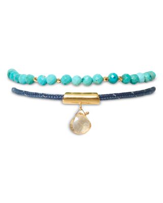 Surf Gemstone Beaded Ankle Bracelets, Set of 2