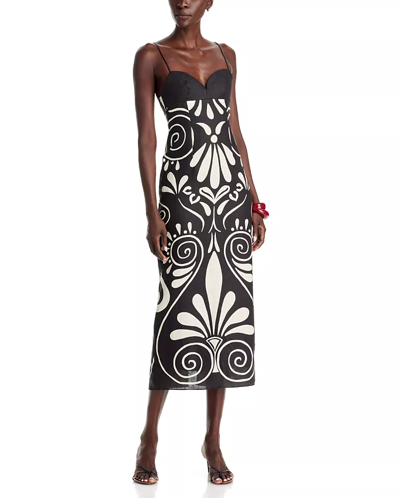 Cala de la Cruz Juneau Linen Printed Midi Dress