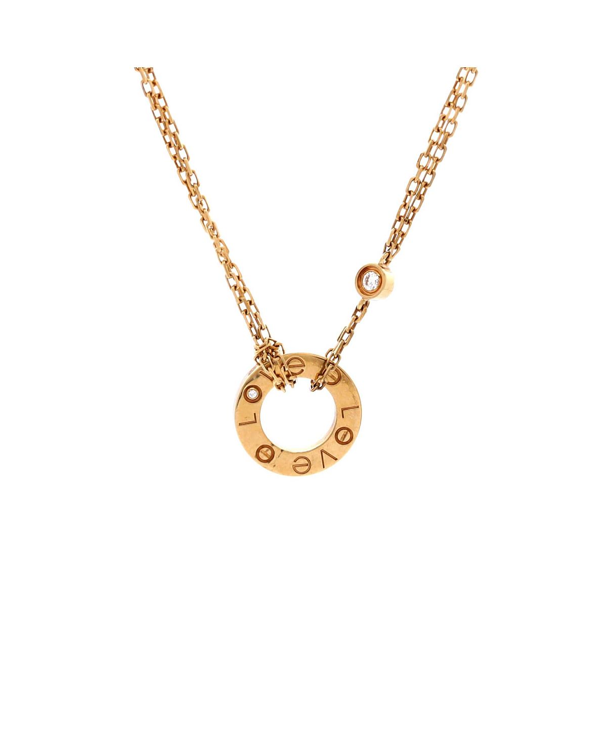 Pre-Owned Cartier 2 Diamonds Love Pendant Necklace 18K Gold and Diamonds, 16.25