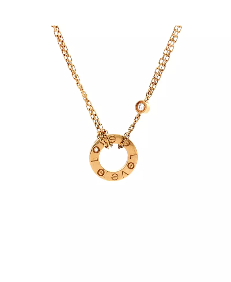 Pre-Owned Cartier 2 Diamonds Love Pendant Necklace 18K Gold and Diamonds, 16.25