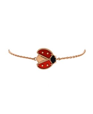  Lucky Spring Open Wings Ladybug Bracelet 18K Rose Gold with Carnelian and Onyx