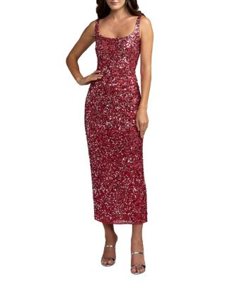 Sleeveless Scoop Neck Sequin Ankle Dress
