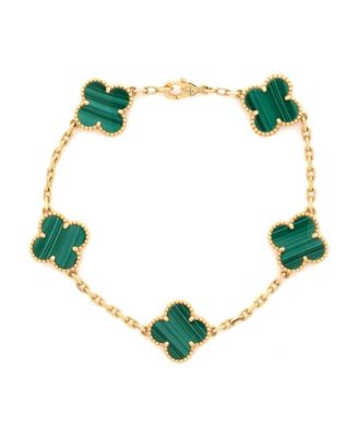  Vintage Alhambra 5 Motifs Bracelet 18K Gold and Malachite