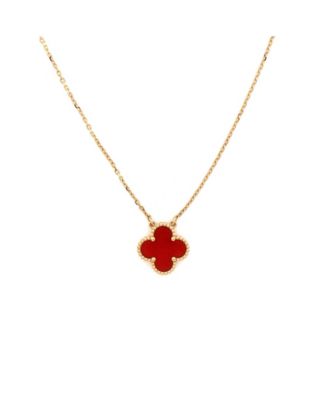  Vintage Alhambra Pendant Necklace 18K Gold and Carnelian
