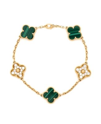  Vintage Alhambra 5 Motifs Bracelet 18K Gold and Malachite with Diamonds