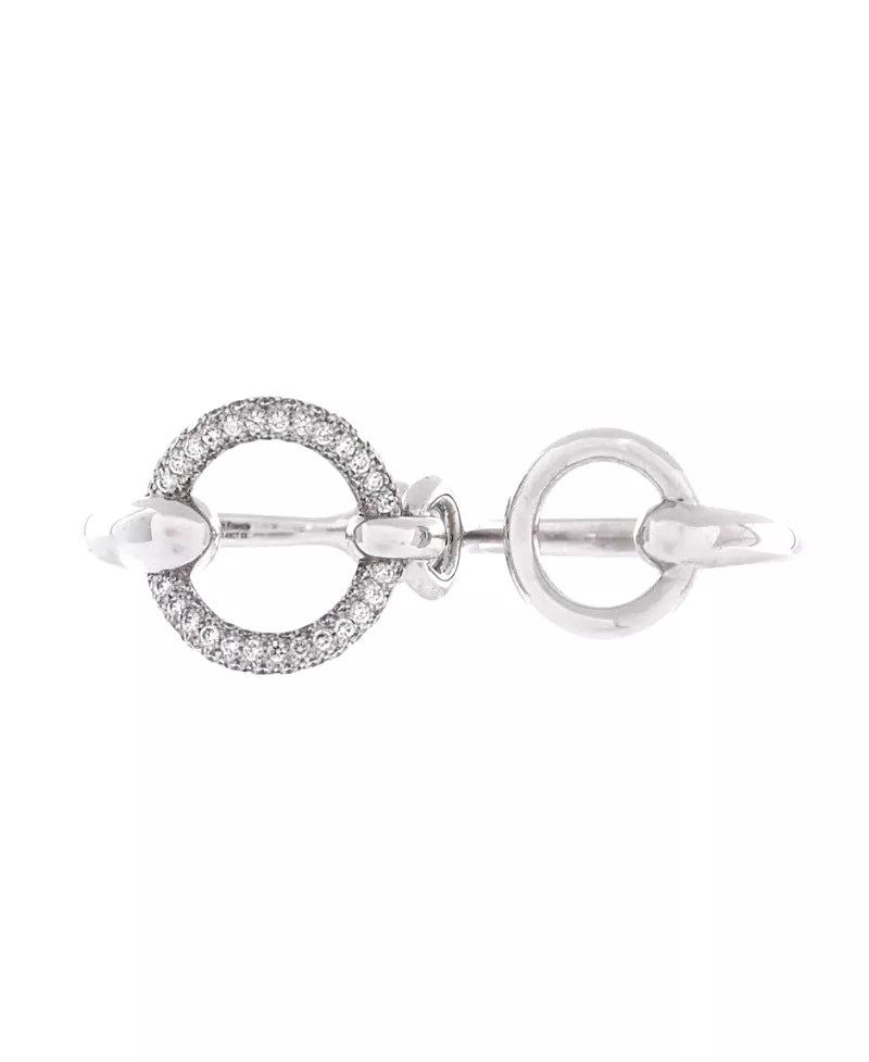 Pre-Owned HERMES Large Filet d'Or Double Ring 18K White Gold with Diamonds