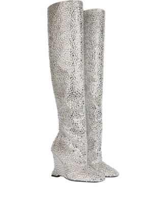  Women's Wedge Thigh-High Satin Boots with Crystals