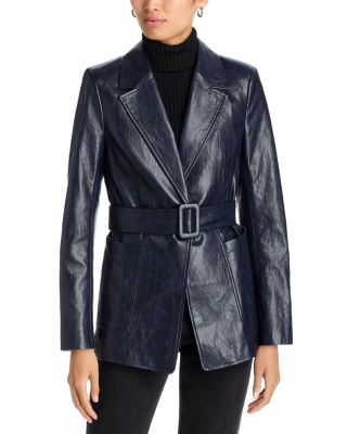 Colleen Faux Leather Belted Blazer