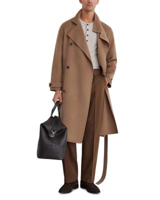 Selation Wool Blend Tie Waist Long Overcoat