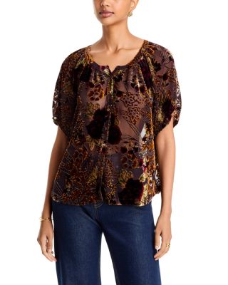 Avah Flocked Puffed Sleeve Blouse