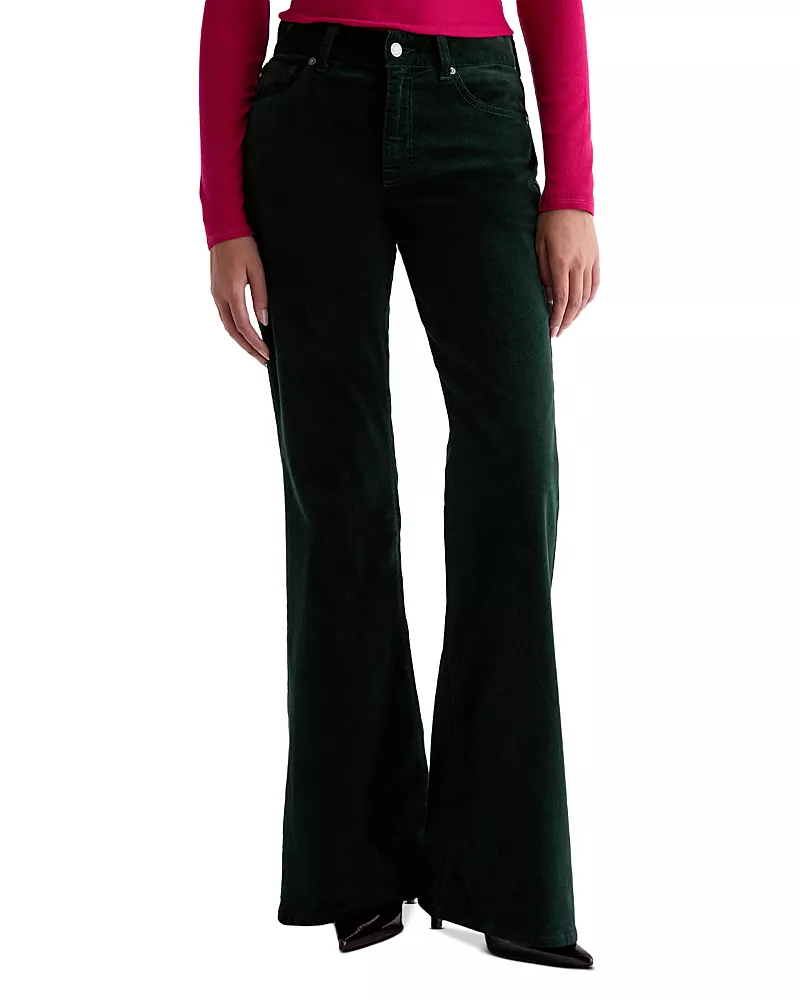 Ag Georgia Mid Rise Velvet Flare Jeans in Pine