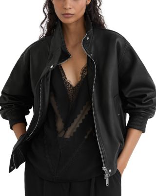 Petites Cara Leather Bomber Jacket