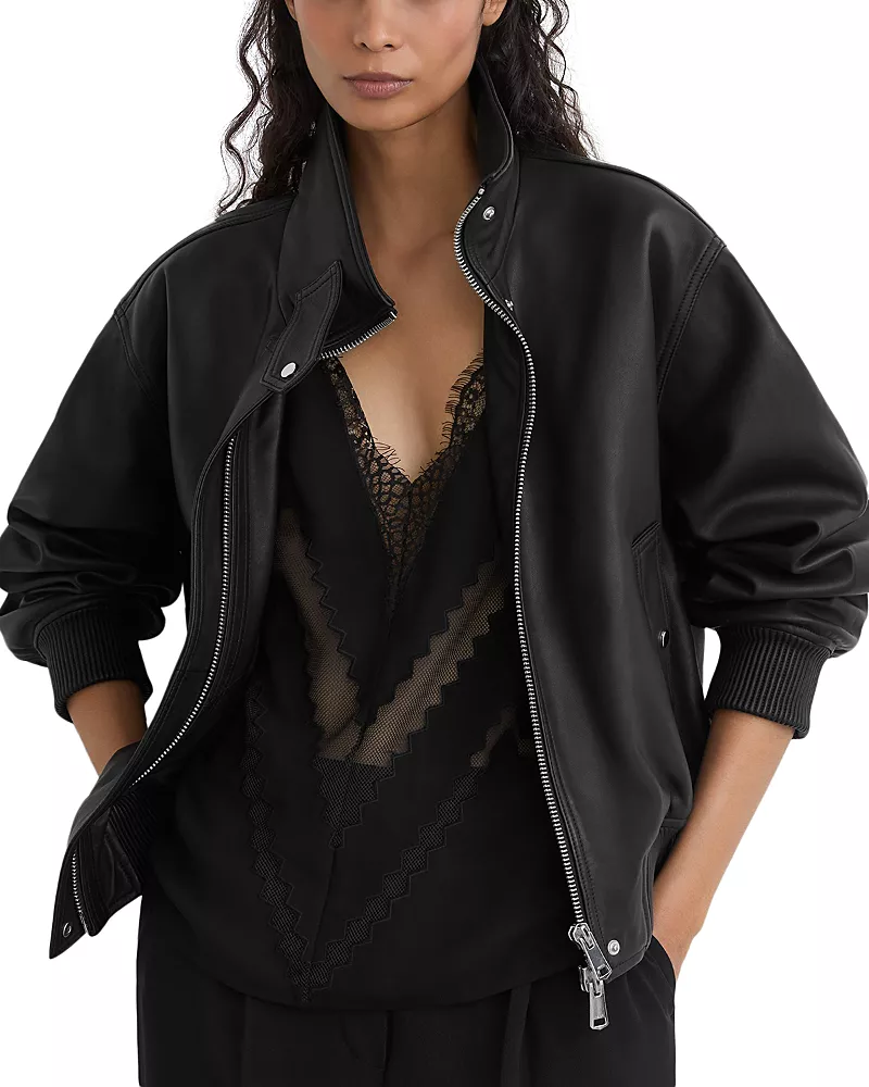Reiss Petites Cara Leather Bomber Jacket
