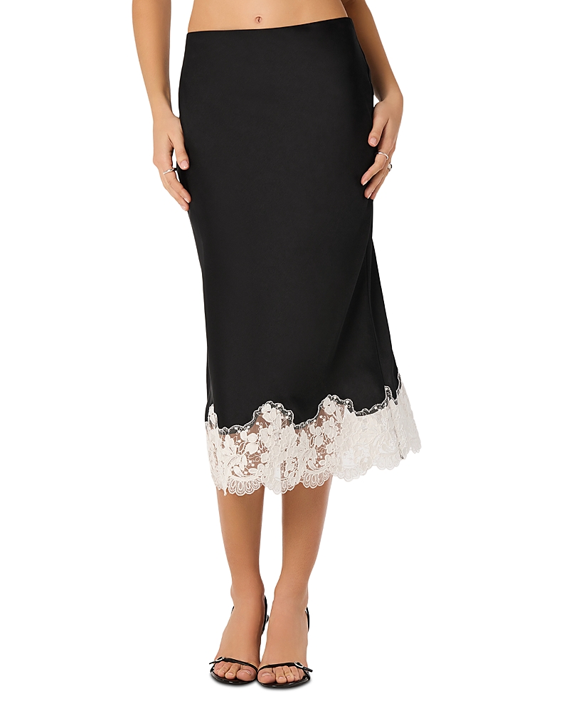 ASTR the Label | Shantel Lace-Trim Midi Skirt in Black white lace | Size L