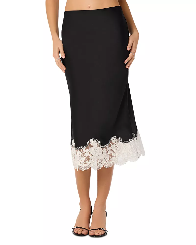 Astr the Label Shantel Lace Trim Satin Skirt