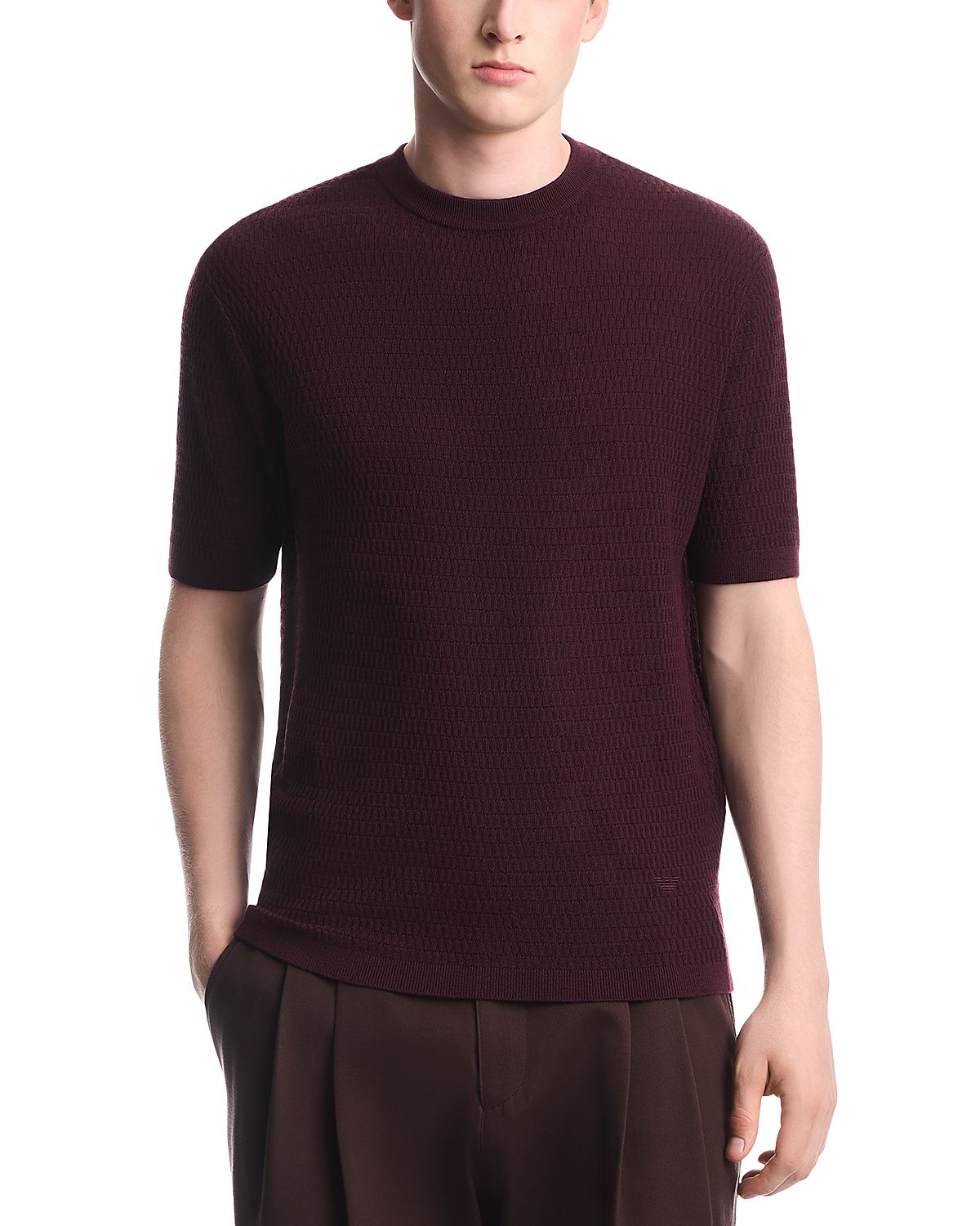 Emporio Armani Virgin Wool Fancy Stitch Short Sleeve Sweater
