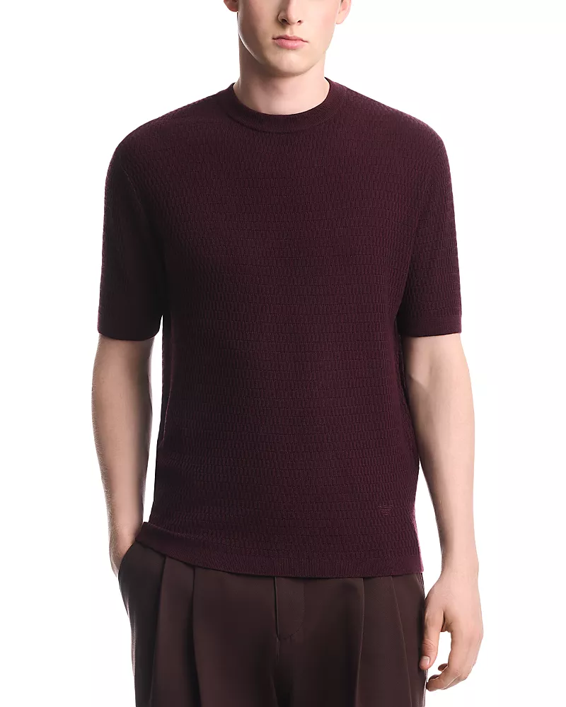 Emporio Armani Virgin Wool Fancy Stitch Short Sleeve Sweater