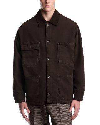 Cotton Caban Coat with Corduroy Collar