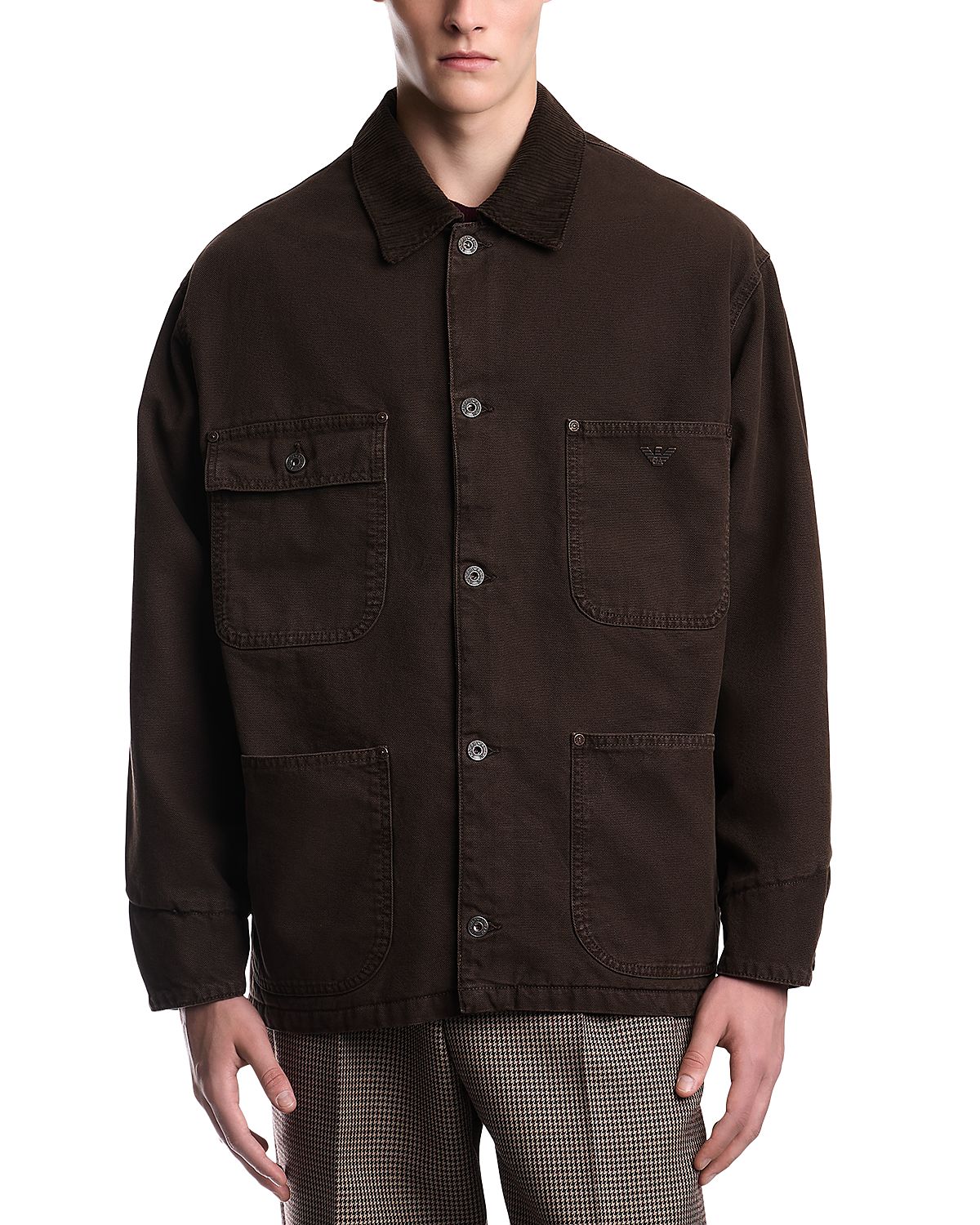 Emporio Armani Cotton Caban Coat with Corduroy Collar