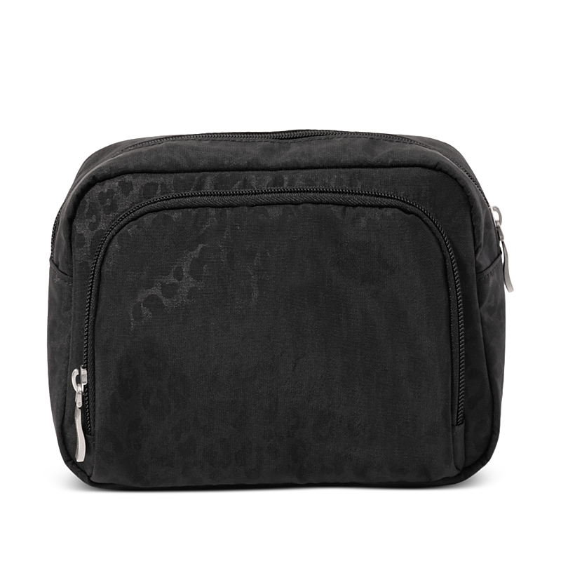 Baggallini The Jet Set Edit Pocket Cosmetic Pouch With Brush Organization In Black Cheetah Emboss