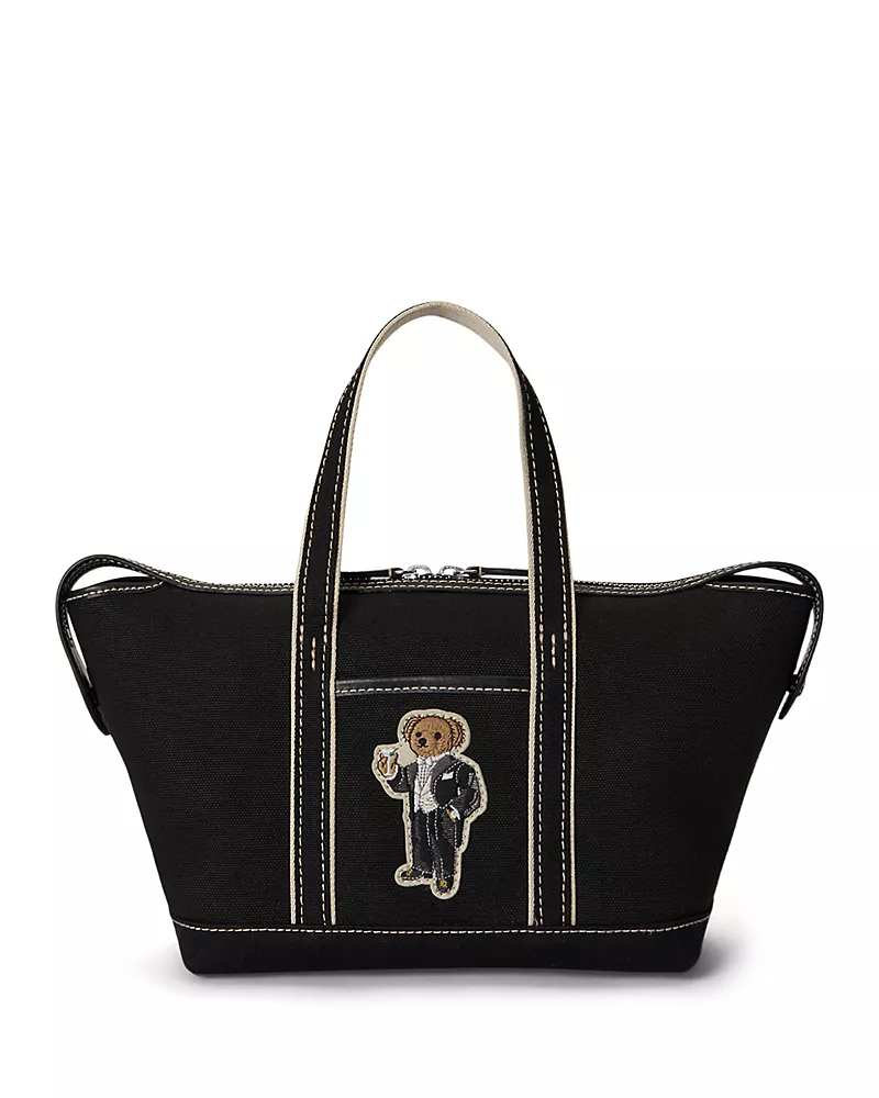 Polo Ralph Lauren Polo Bear Embroidered Canvas & Leather Small Shopper Tote