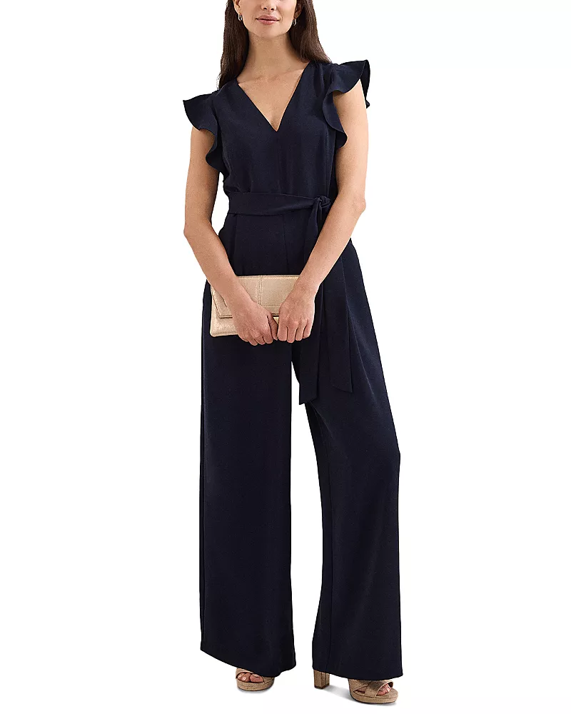 Phase Eight Petite Kallie V Neck Ruffled Jumpsuit