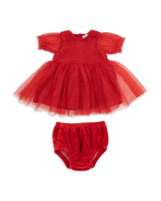 Girls' Velour Holiday Puff Sleeved Dress with Tulle Overlay and Bloomer - Baby, Little Kid