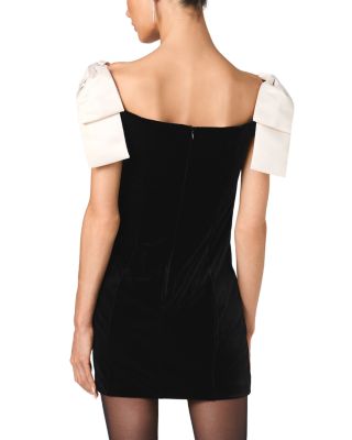 Carey Velvet Bow Shoulder Mini Dress - thumbnail 3