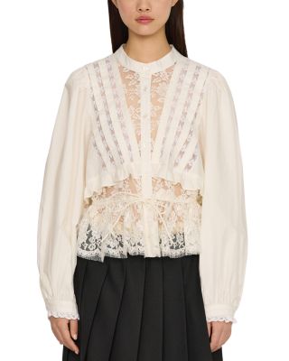 Kathleen Lace Trim Tuxedo Blouse