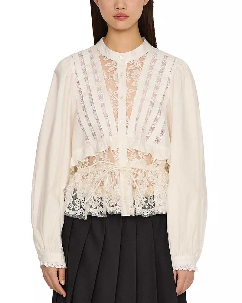 Sea Kathleen Lace Trim Tuxedo Blouse