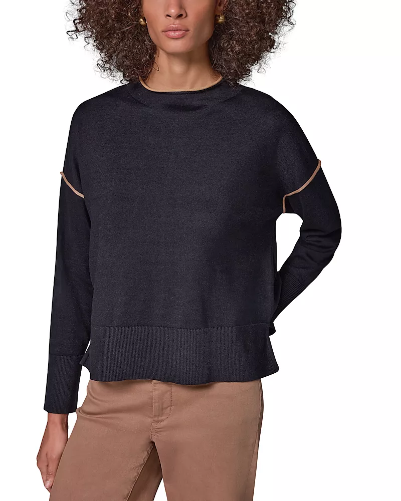 Donna Karan Weekend Cotton Contrast Trim Sweater