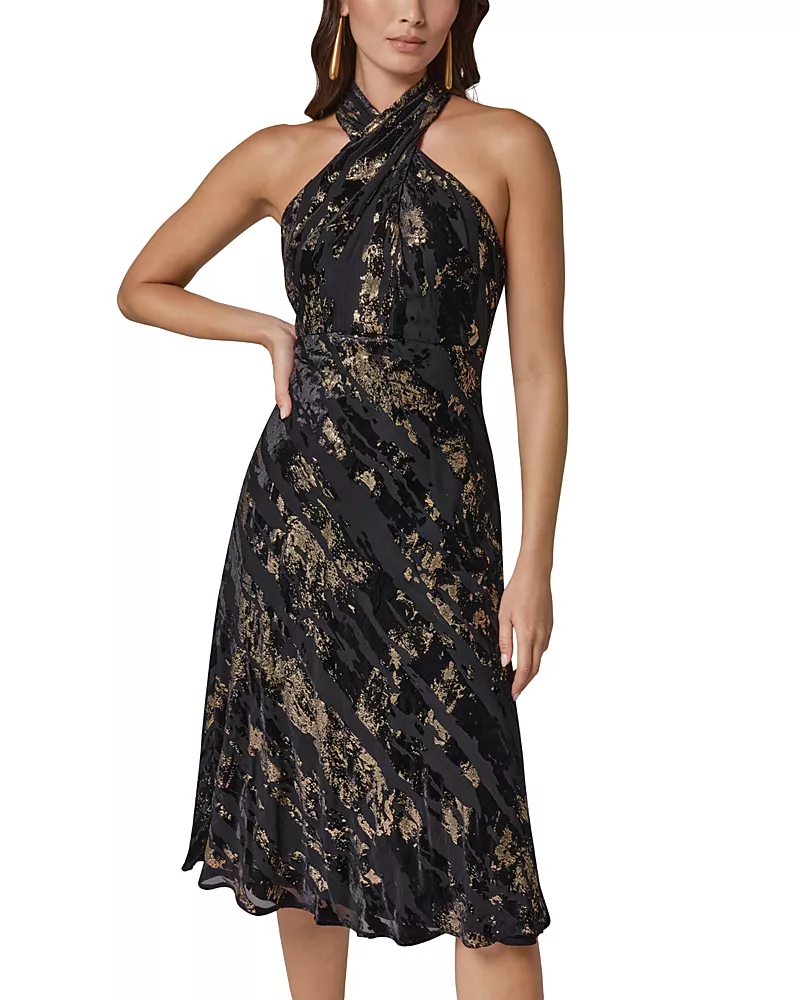 Donna Karan New York Foil Velvet Burnout Halter Dress