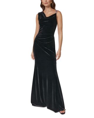 Velvet Beaded Strap Trumpet Gown
