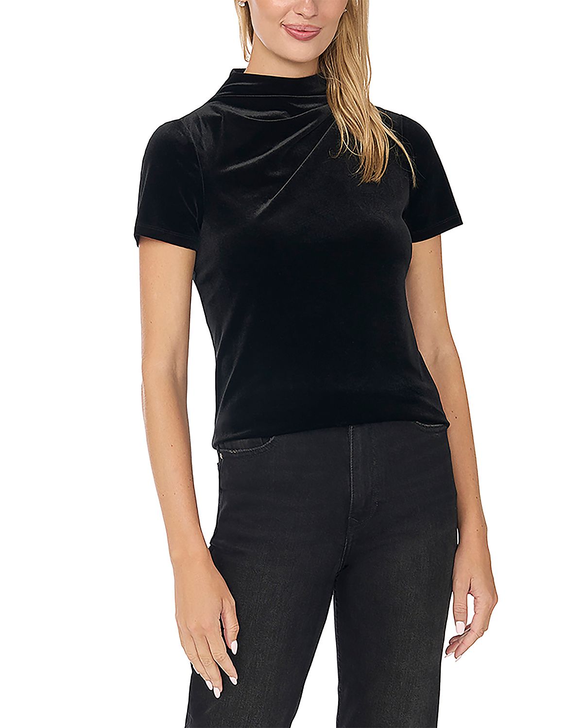 CeCe Cowl Neck Pleat Shoulder Top