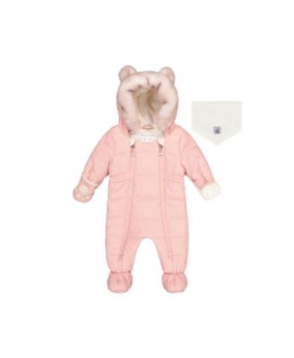 Girls' Bear Paw One Piece Footie Fleece Neckwarmer Snowsuit - Baby