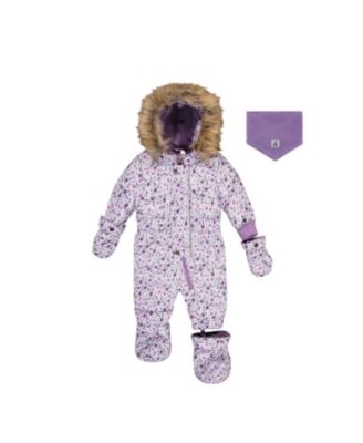 Girls' Mini Flowers Original One Piece Puffy Snowsuit with Removable Mittens and Boots - Baby