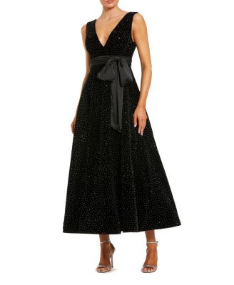  Embellished Velvet Midi Dress With Bow