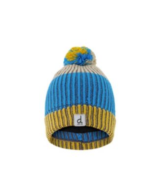  Boys' Winter Stripe Ribbed Cuff Knit Hat with Pompom - Little Kid, Big Kid