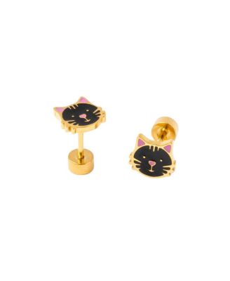 Pip Pop Kids' Girls' Black Cat Flatback Stud Hypoallergenic Earrings