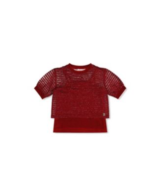  Girls' Fake Layering Jacquard Sparkly Top & Cami - Little Kid