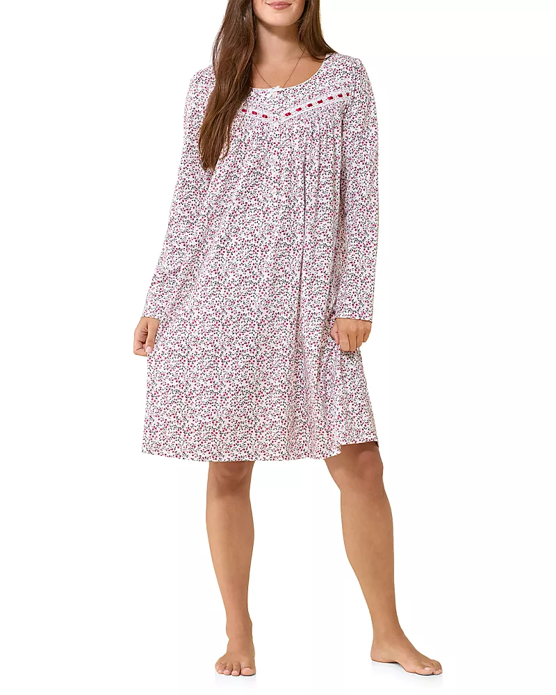 Eileen West Long Sleeve Cotton Jersey Knit Short Nightgown