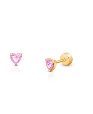 Girls' 14K Gold on Titanium Gold Pink Sparkling Heart Stud Earrings - Baby, Little Kid, Big Kid