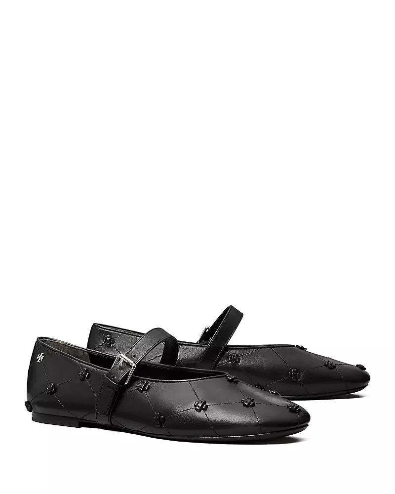 Tory Burch Women's Bunny Knot Leather Mary Jane Flats