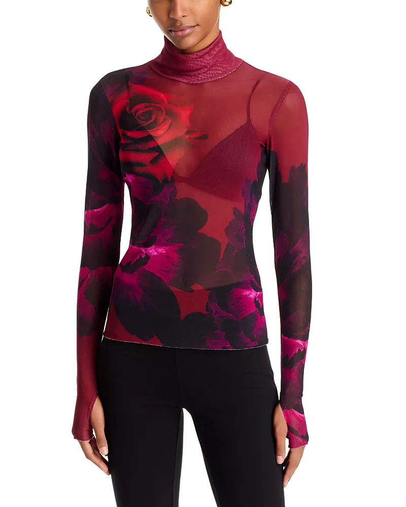 Afrm Zadie Long Sleeve Printed Mesh Top