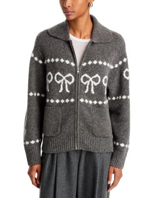 Rhea Zip Front Bow Knit Cardigan