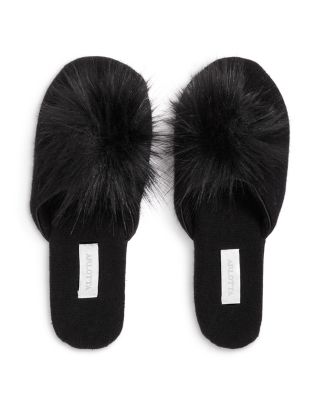 Women's Cashmere Faux Fur Pom Pom Slippers - Exclusive